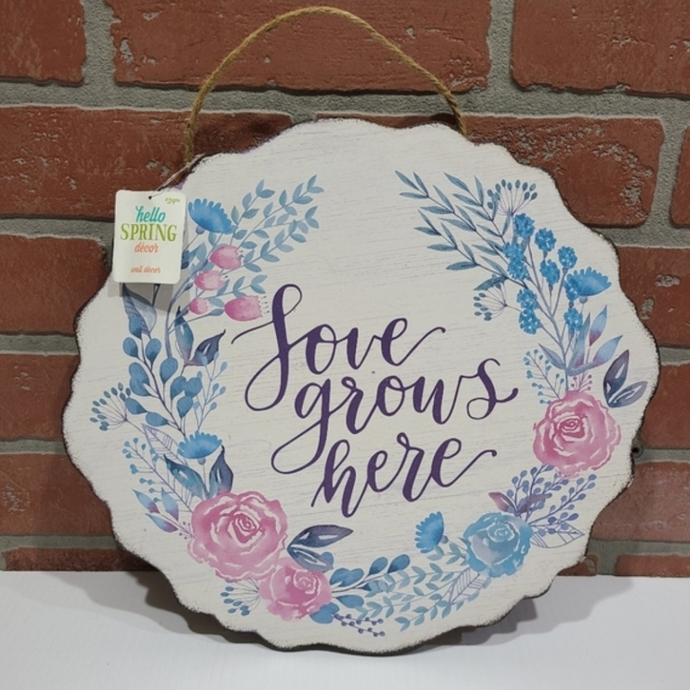 Love Grow Here Hanging Wall Decor Plant Lover Floral Boho Farmhouse NWT COPY🇺🇦
